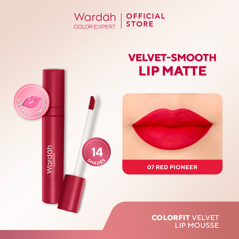 WARDAH Colorfit Velvet Matte Lip Mousse - Lip Cream Tahan Lama - Tahan Air - Hasil Matte dan Tidak Lengket - Tekstur Creamy dan Nyaman Digunakan - Makeup