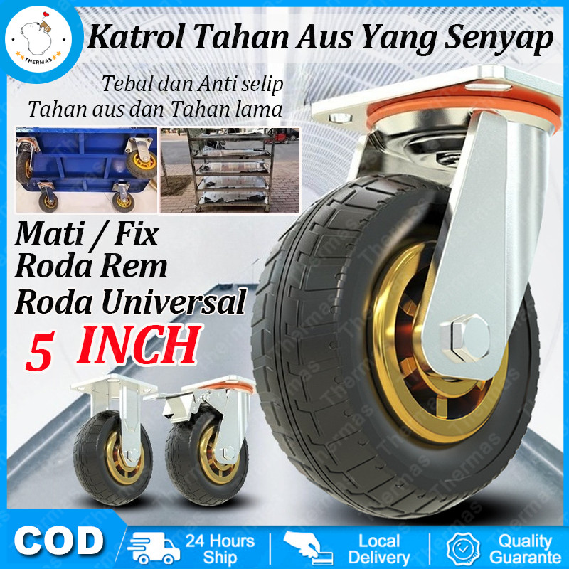 Jual 5 INCH - Roda Troly Roly Rubber Hitam - Double Bearing Heavy Duty ...