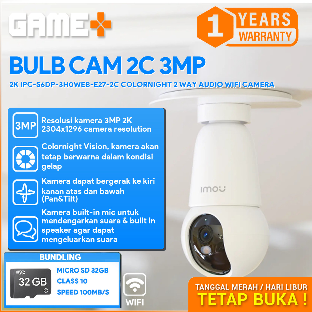 Jual IMOU BULB CAM 2C 3MP 2K IPC-S6DP-3H0WEB-E27-2C COLORNIGHT 2 WAY ...