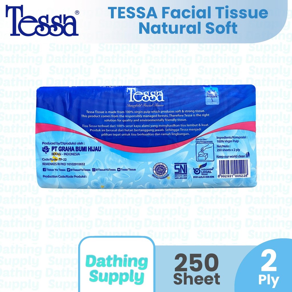 Jual ( 6 PACK ) Tissue Tessa Interfold Facial Tisue Isi 250 Sheet - 2 ...