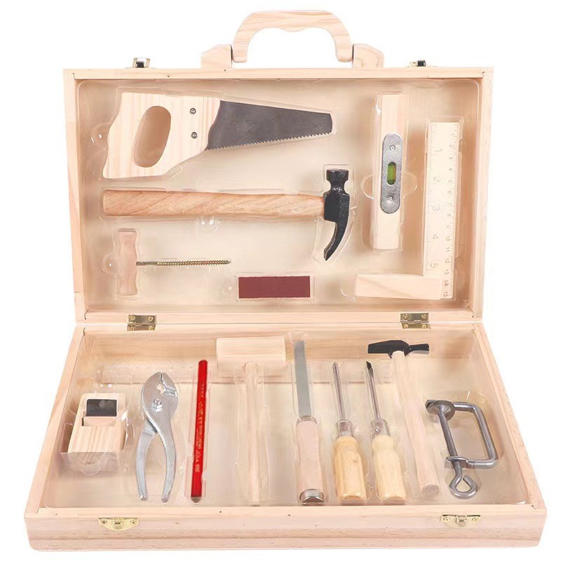 Jual Children Real Life Wooden Carpenter's Box Tools Boy's Pretend Toy ...