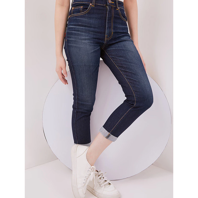 DUST Celana High Rise ⅞ Skinny Jeans Mentari Medium Dark Blue Comfease (D.3371-HR) - foto 1