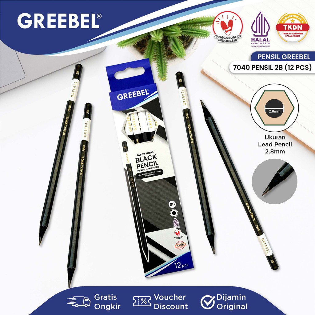 Jual GREEBEL Pensil kayu 2B 7040 Black Pencil (12PCS/SET) / Pensil ...