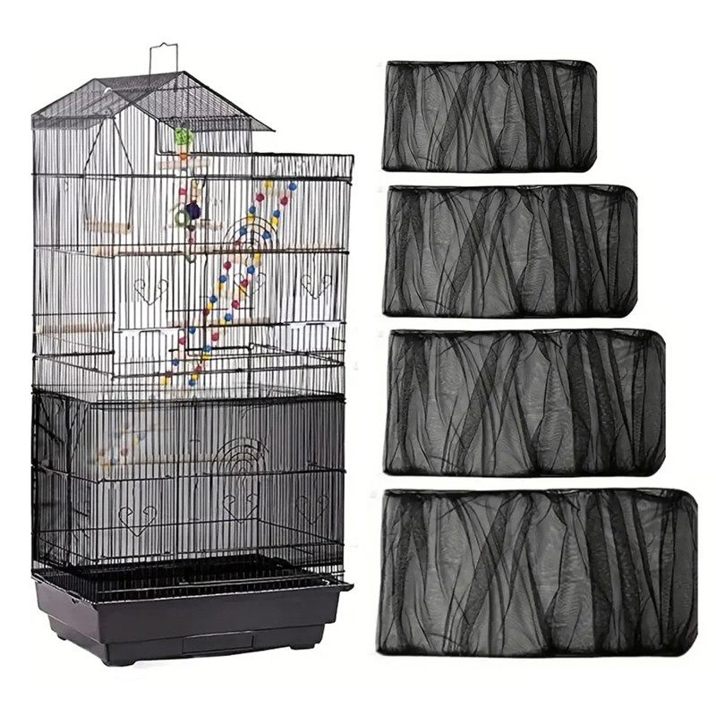 View of Jual Adjustable Bird Cage Net Cover Birdcage Seed Feather Catcher Soft ...