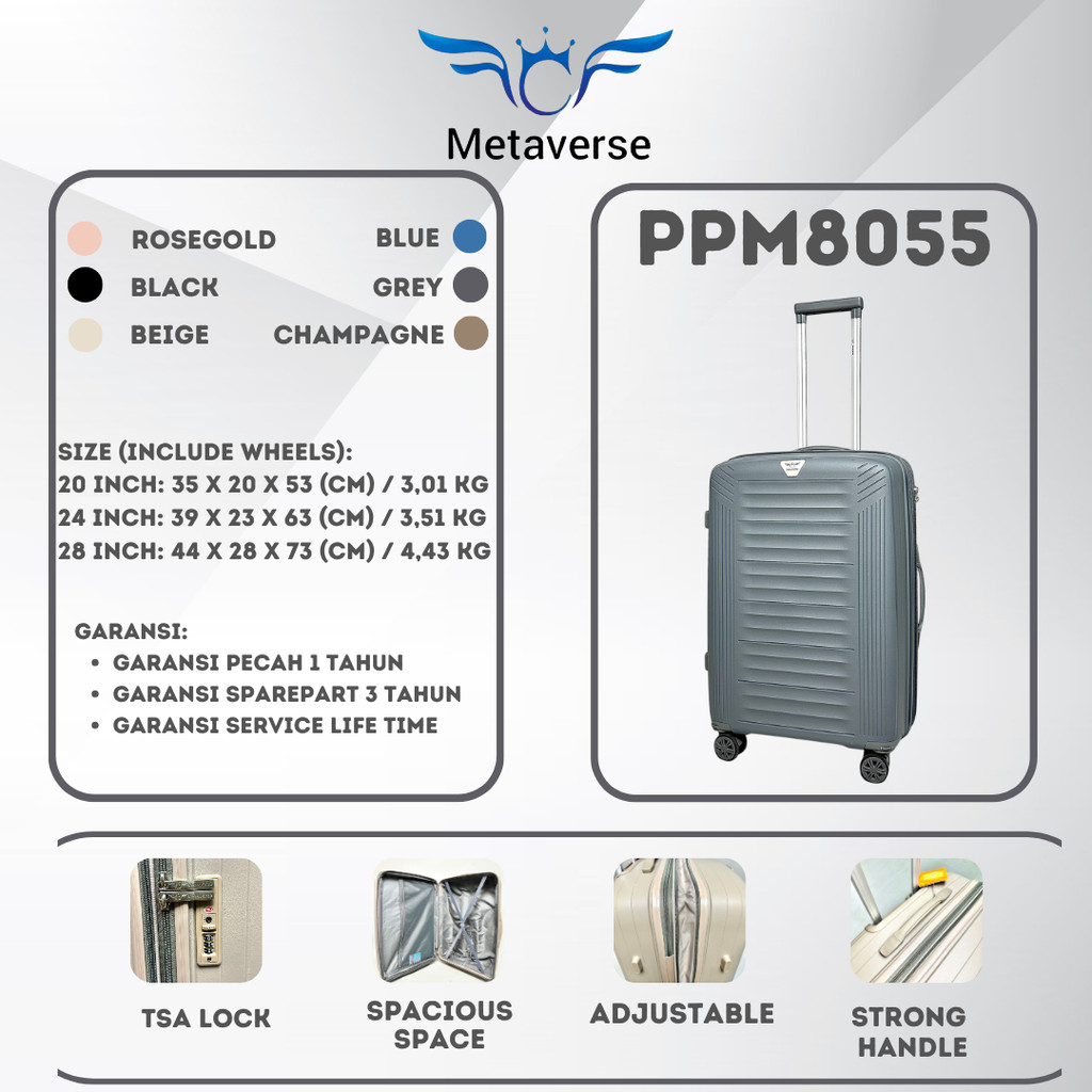Jual Koper Metaverse PPM8055 20/24/28Inch Kabin Bagasi Expandable TSA ...