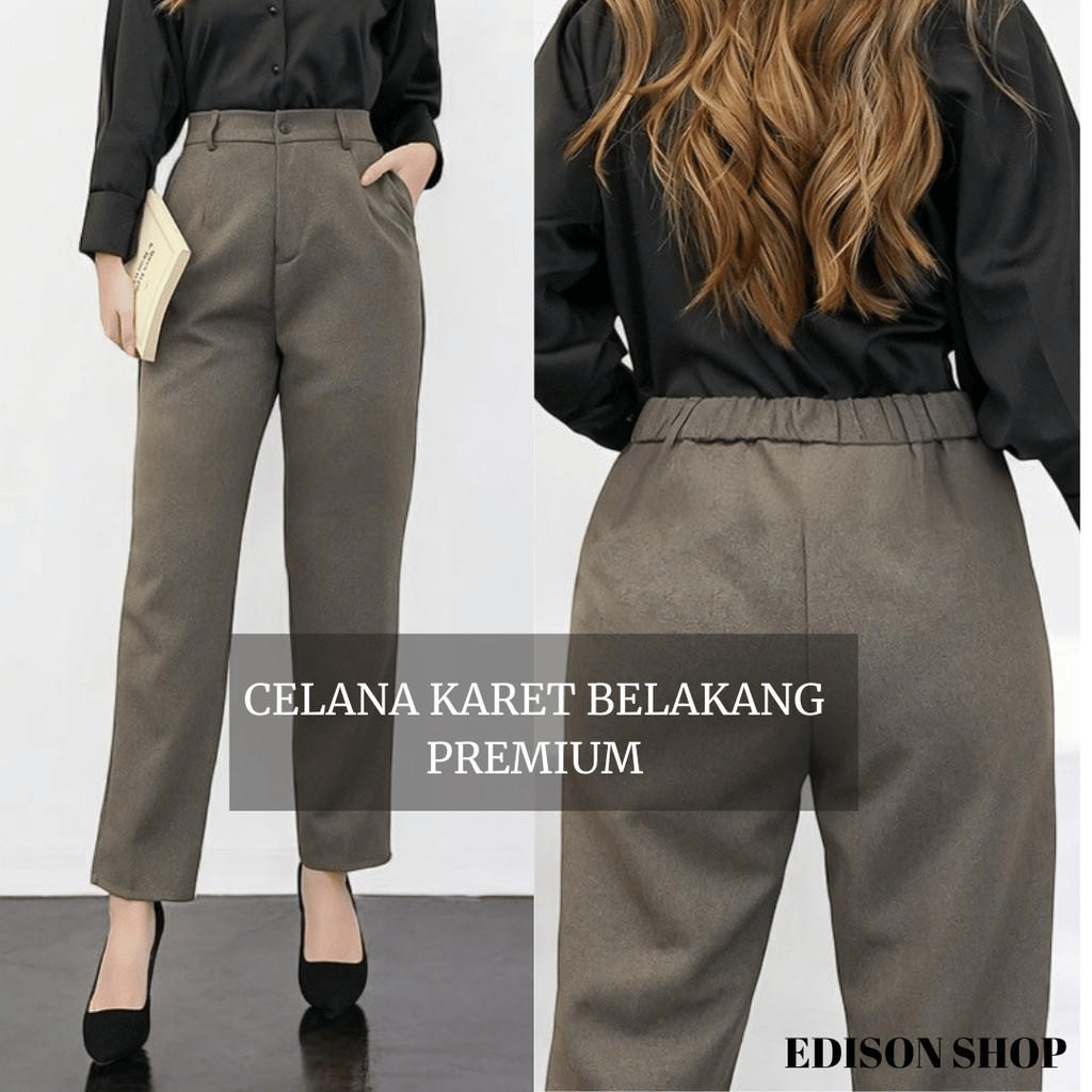 Jual Edison - Celana Kantor Kerja Bahan Wanita Pinggang Karet Belakang