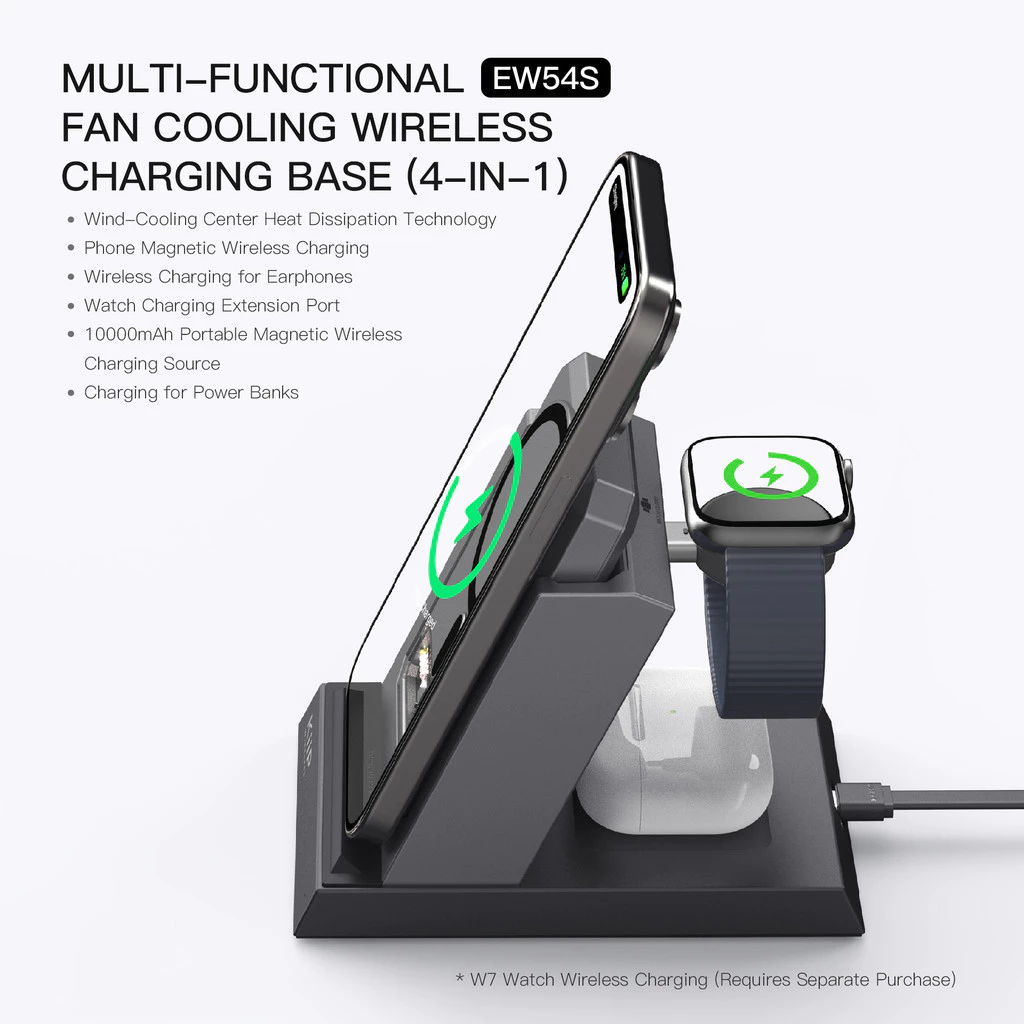 KiiP Wireless EW54S Powerbank Wireless Magnetic 4in1 Power Bank Charging Base Wireless Charging 15W