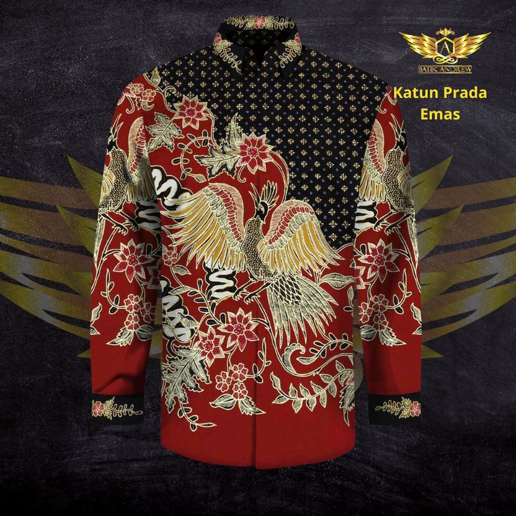 Product image KATUN IWAN TIRTA TULIS POLA PRADA TINTA EMAS MOTIF 16 BAHAN KAIN BATIK TULIS BURUNG KLASIK MERAH
