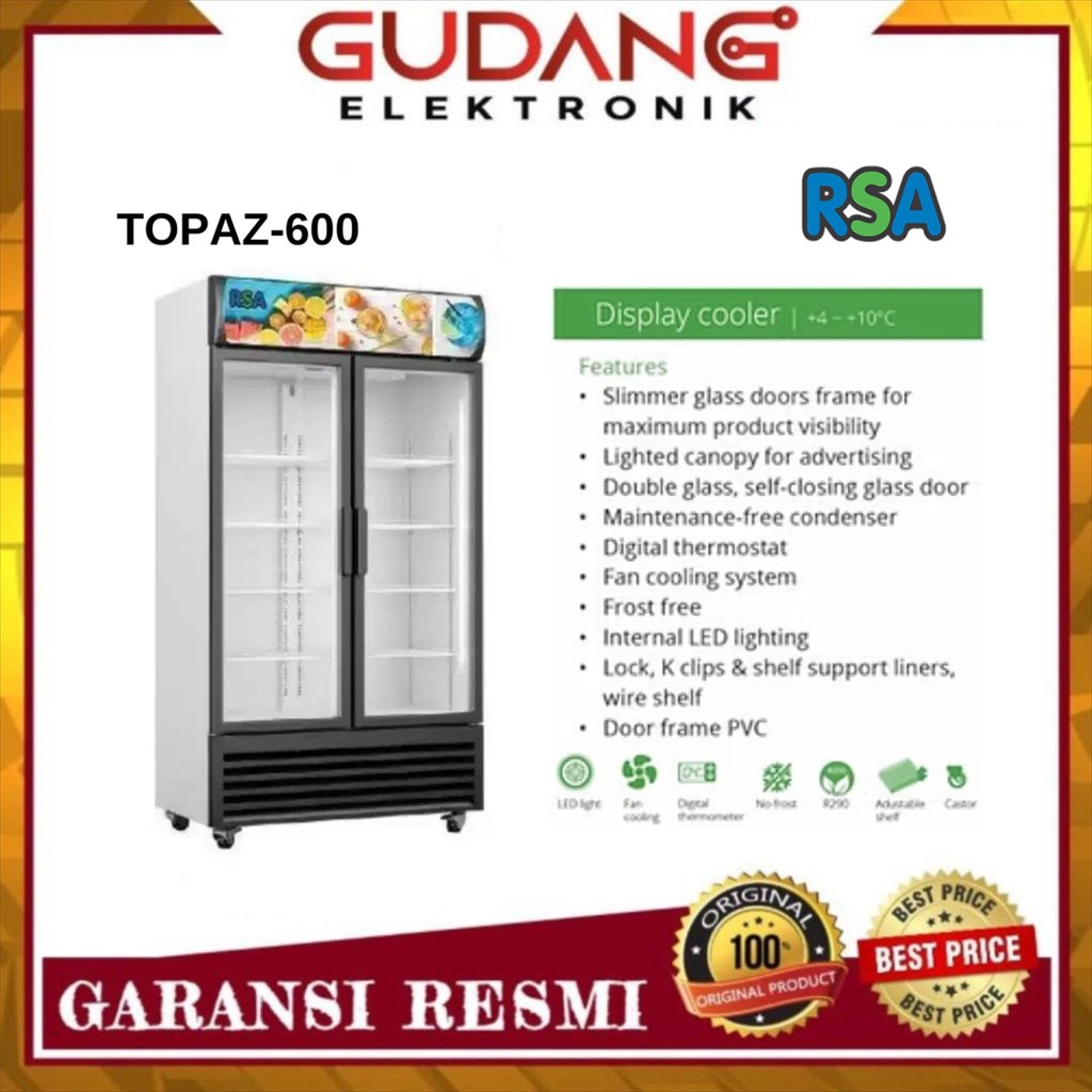 Jual SHOWCASE 568 L RSA TOPAZ 600 DISPLAY COOLER 2 PINTU RSA TOPAZ-600 ...