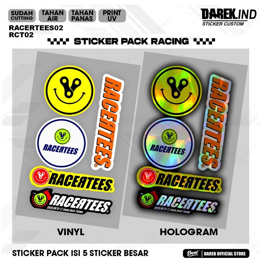 Jual Sticker Pack Racing Racertees V2 Print Cutting Vinyl Hologram ...
