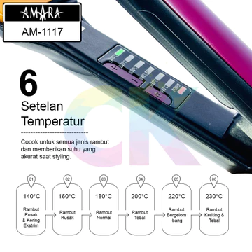 ( ) AMARA AM 1117 Ceramic Glide Plate Hair Straightener Catokan Rambut CK