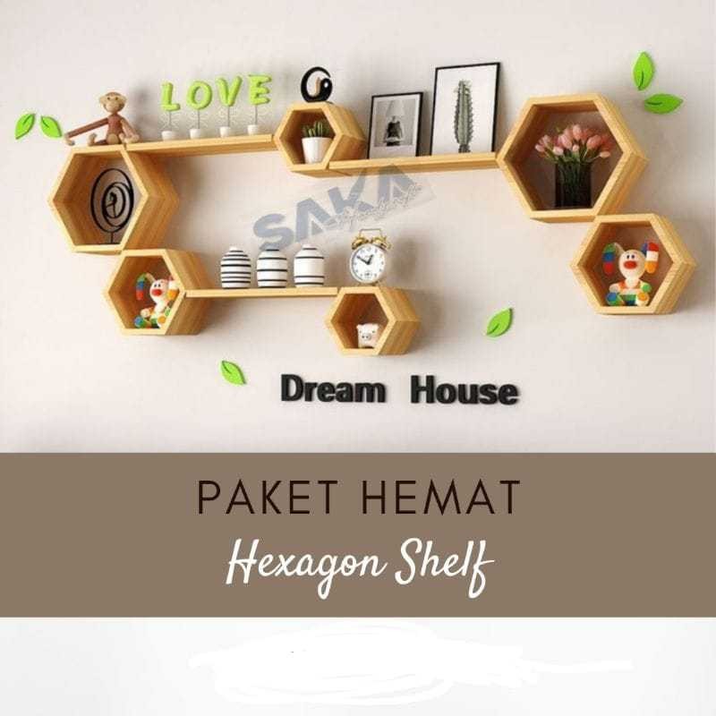 Jual Rak Dinding Hexagonal Hiasan Dinding Aesthetic Rak Heksagonal Kayu ...