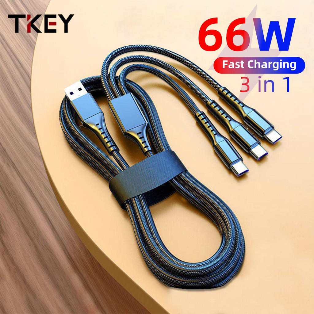 Jual TKEY Kabel Data 3in1 Type C Micro Lighting Fast Charging 66W 1.2M ...