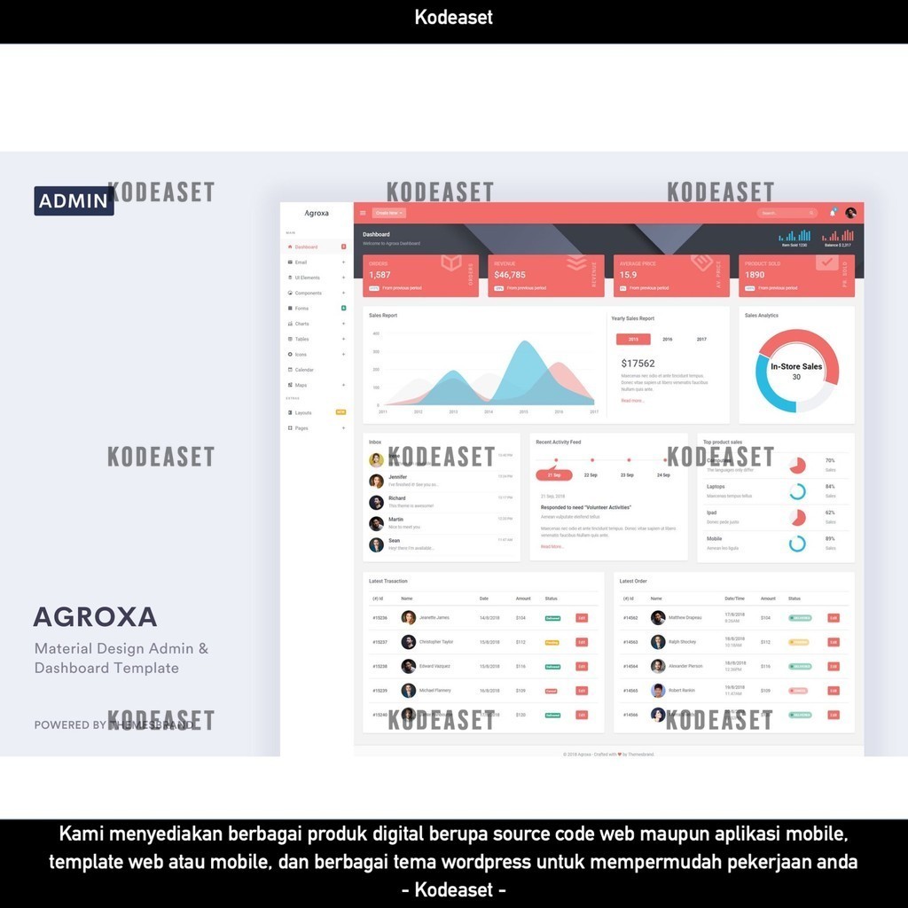 Jual WEB TEMPLATE AGROXA - MATERIAL DESIGN ADMIN DASHBOARD TEMPLATE ...