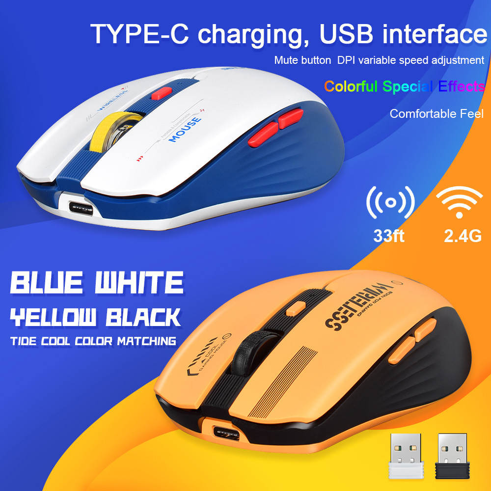 Jual LT-T19 Ergonomic Rechargeable Gaming Mouse USB 2.4G Wireless RGB ...