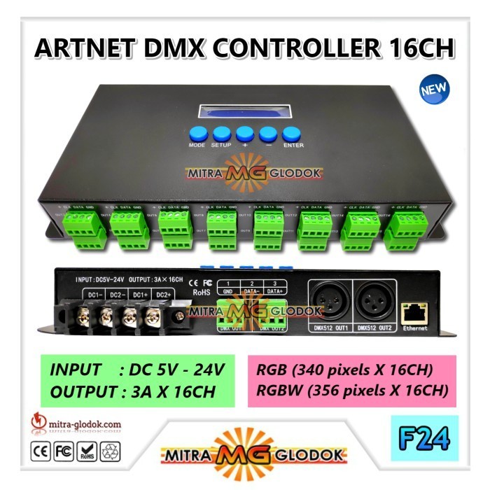 Jual ARTNET ART NET DMX CONTROLLER SPI 16 CHANNEL 16CH BC216 LED PIXEL ...
