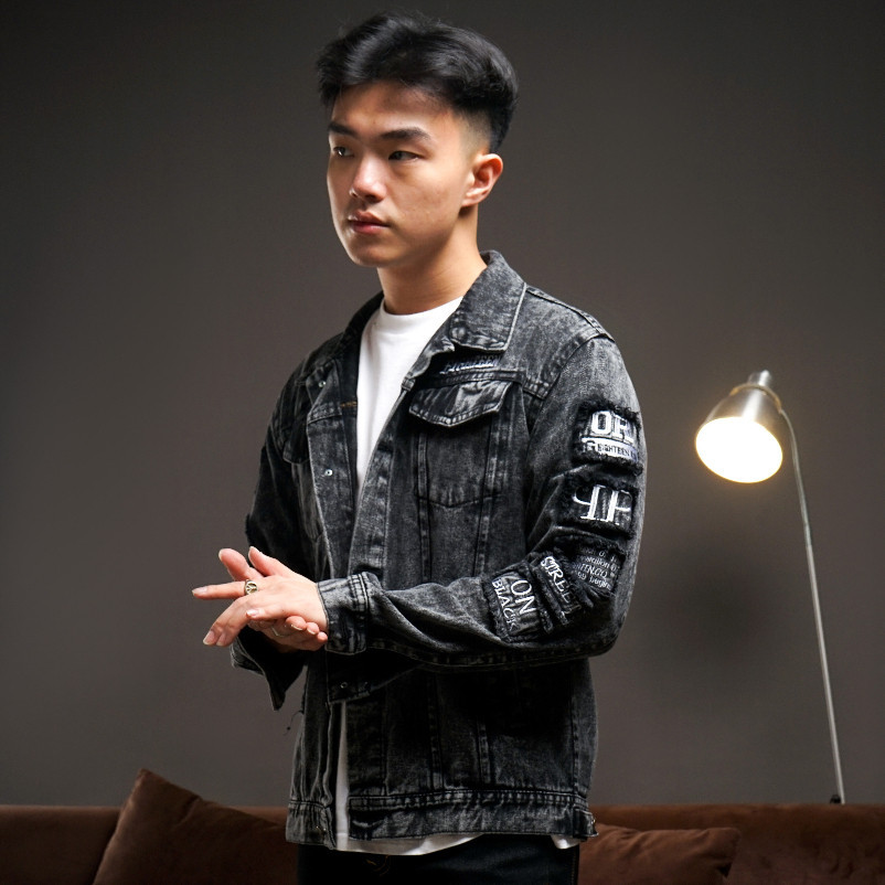 Jual JAKET PRIA BAHAN DENIM JEANS UNISEX KASUAL SNOWBLACK MOTIF EMBLEM ...
