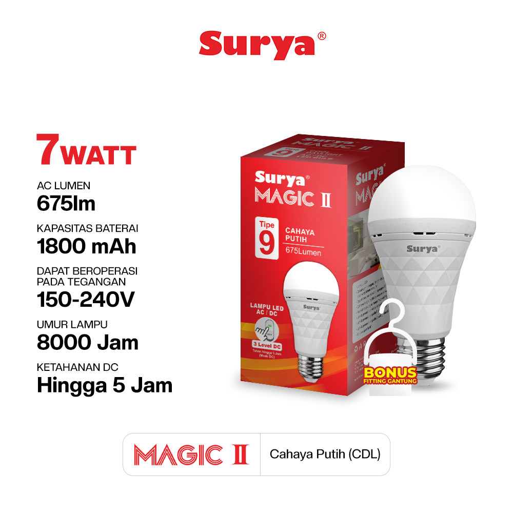 Jual Surya Lampu Emergency Bohlam LED Magic II Tipe9 AC/DC 7 Watt ...