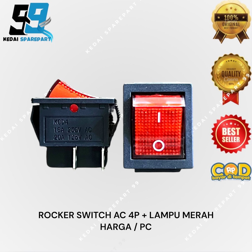 Jual SWITCH AC BESAR ON - OFF 4 PIN ROCKER SWITCH BESAR 4 KAKI TOMBOL ...
