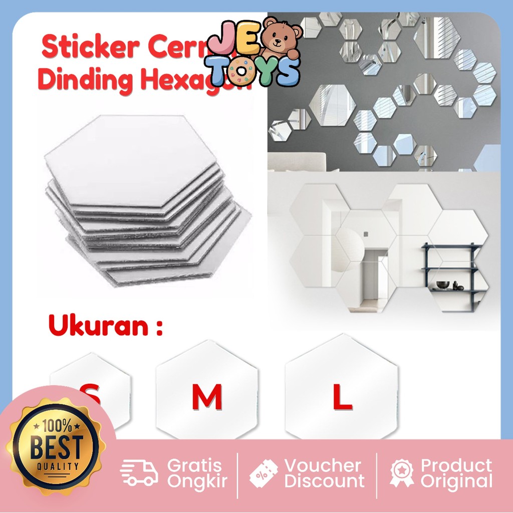 Jual Je Toys 831 Stiker Cermin Hiasan Dinding Anti Pecah Segi Enam ...