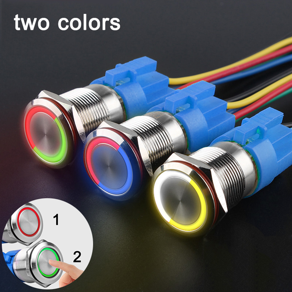 Jual 19mm 22mm Two-color Metal Push Button Switch With Waterproof Lamp ...