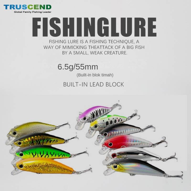 Jual TRU Lures & Baits Sinking Minnow Fishing(5.5cm/6g) Mini Treble ...