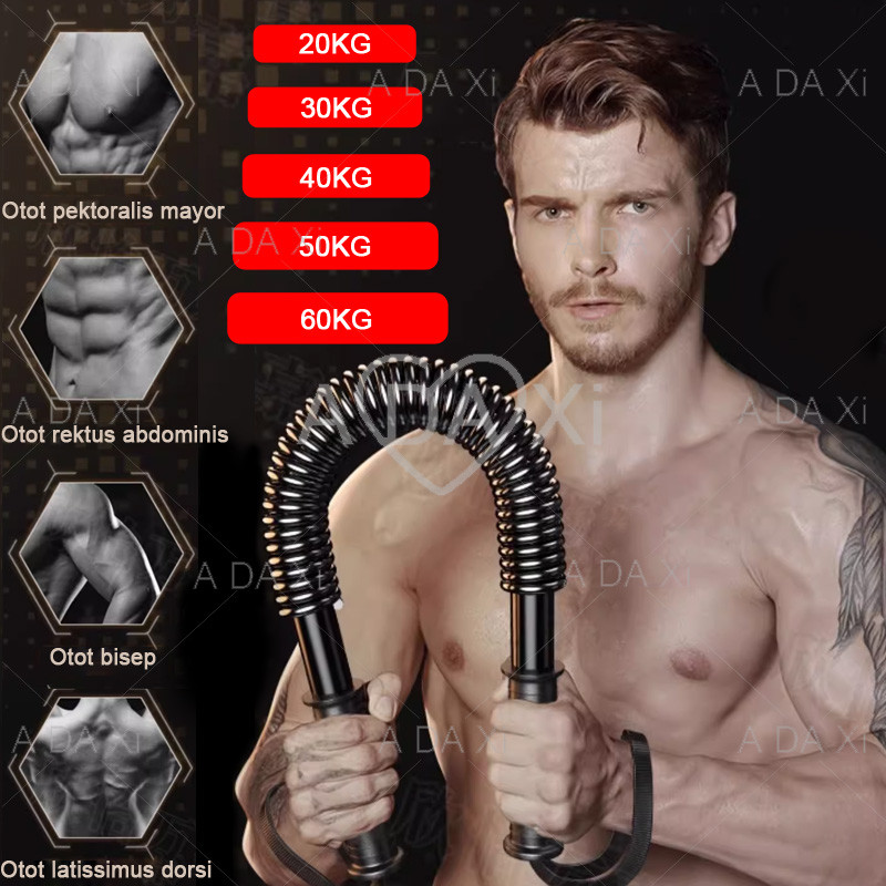 Power Twister Bar 30-60KG Arm Oefening Versterker Lente Borst Expander Trainingsapparatuur voor Thuis Schouder Onderarm Biceps Bovenlichaam Oefening en krachttraining (Kleur: Zilver, Maat: 60kg