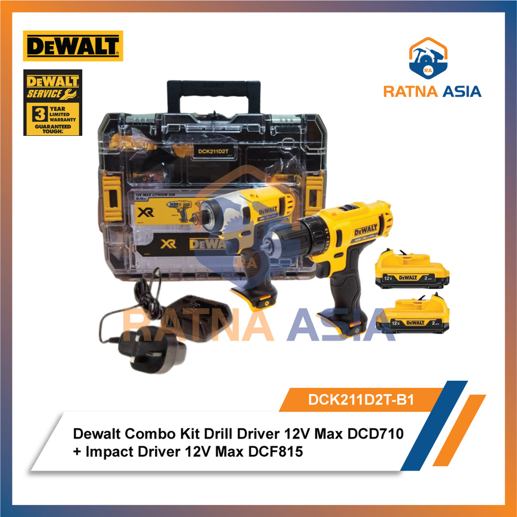 Jual Dewalt DCK211D2T Combo Kit Drill Driver 12V Max DCD710 + Impact ...