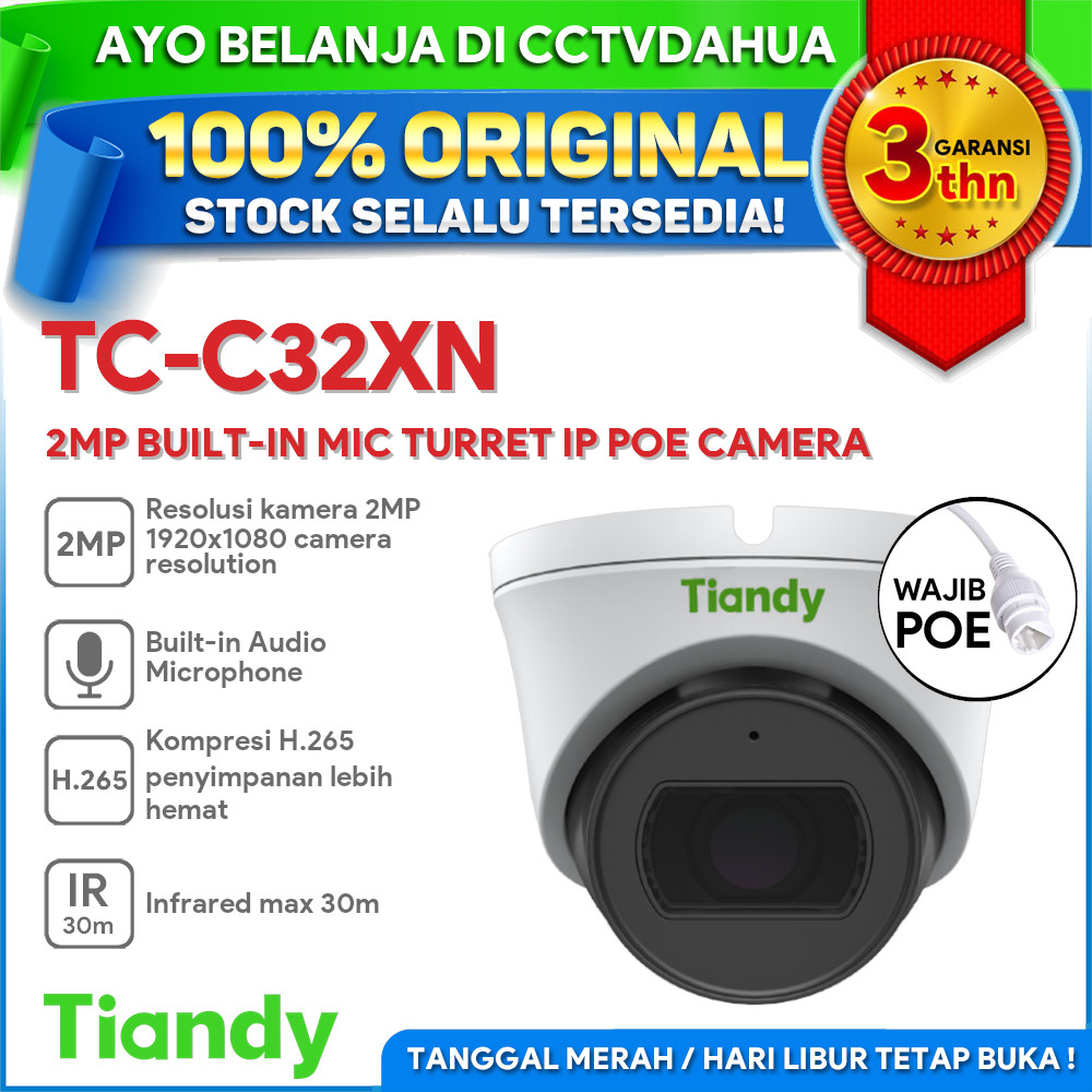 Jual TIANDY TC-C32XN 2MP BUILT-IN MIC TURRET IP POE CAMERA | Shopee ...