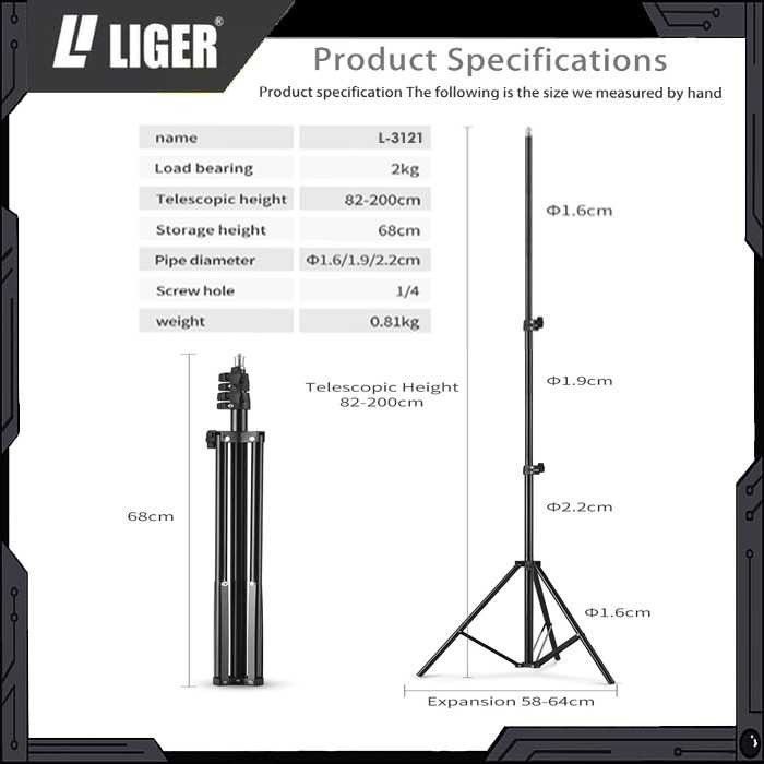 Jual Liger L-3121 Tripod Photography Light Stand Full Besi Portable ...