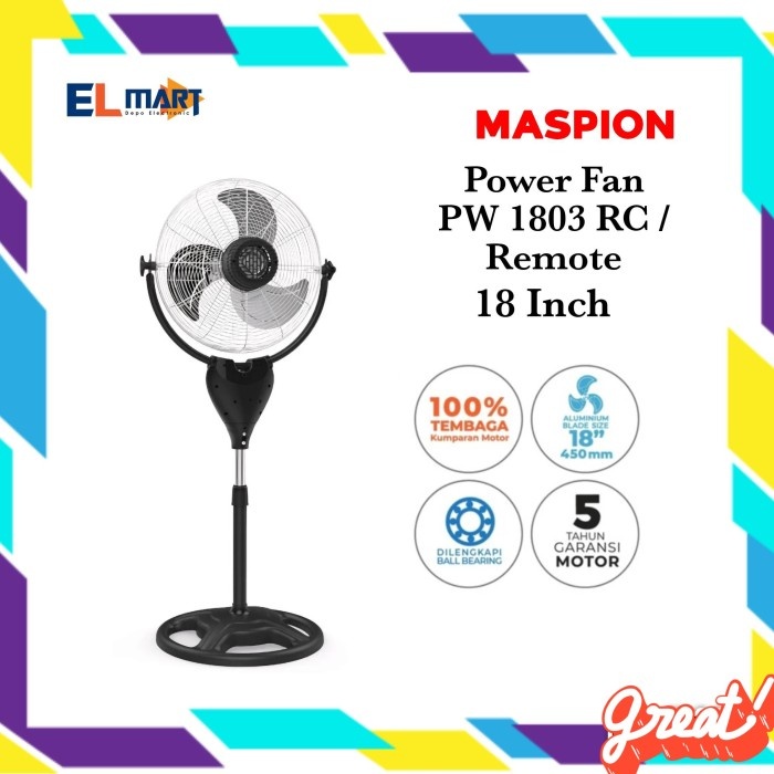 Maspion Kipas Angin Berdiri 18 inch Besi Remote PW 1803RC 1803 RC PW1803RC Power Fan 18inch (Expedisi)