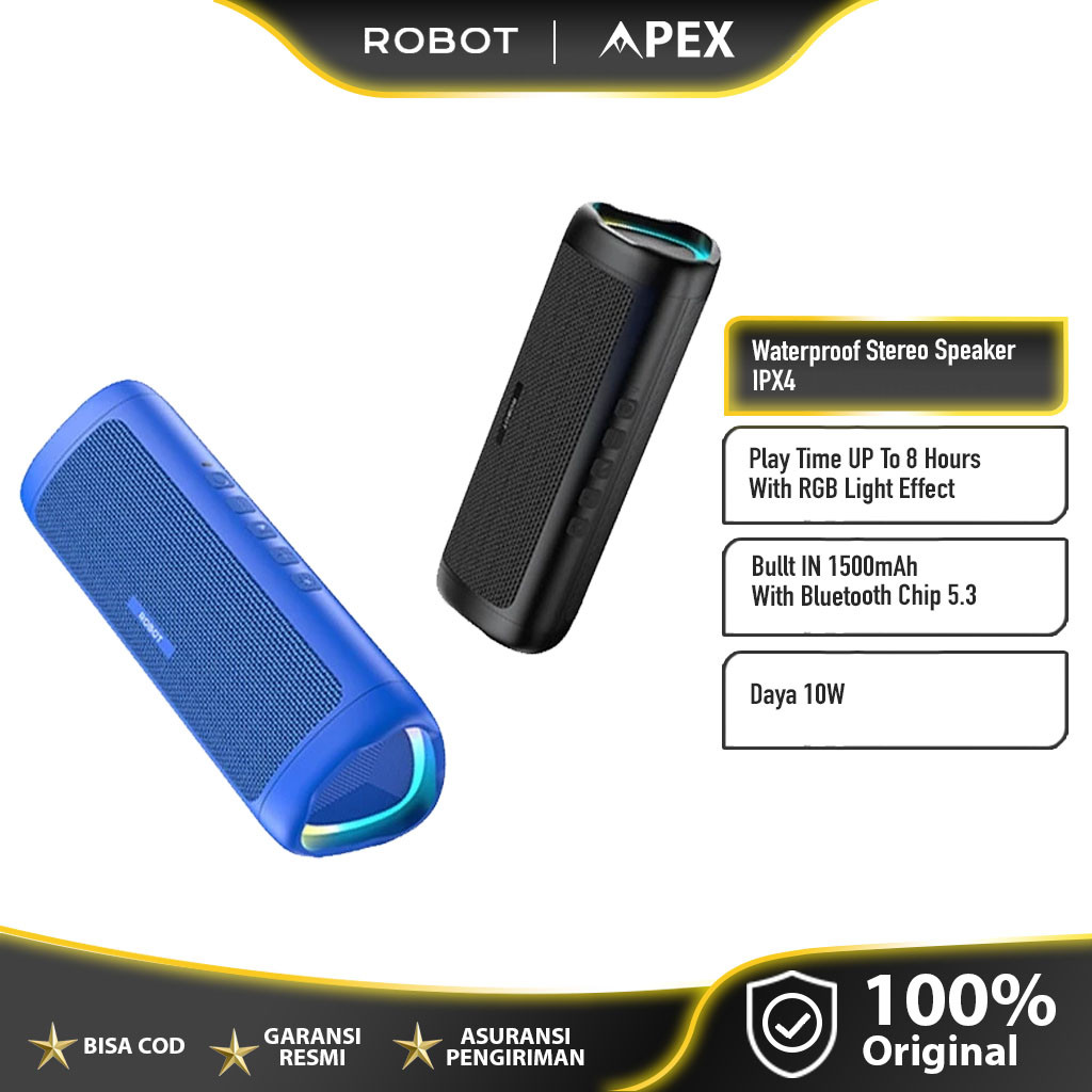 Jual ROBOT RB525 Speaker Bluetooth 5.3 Double Bass 10wat With RGB Light ...