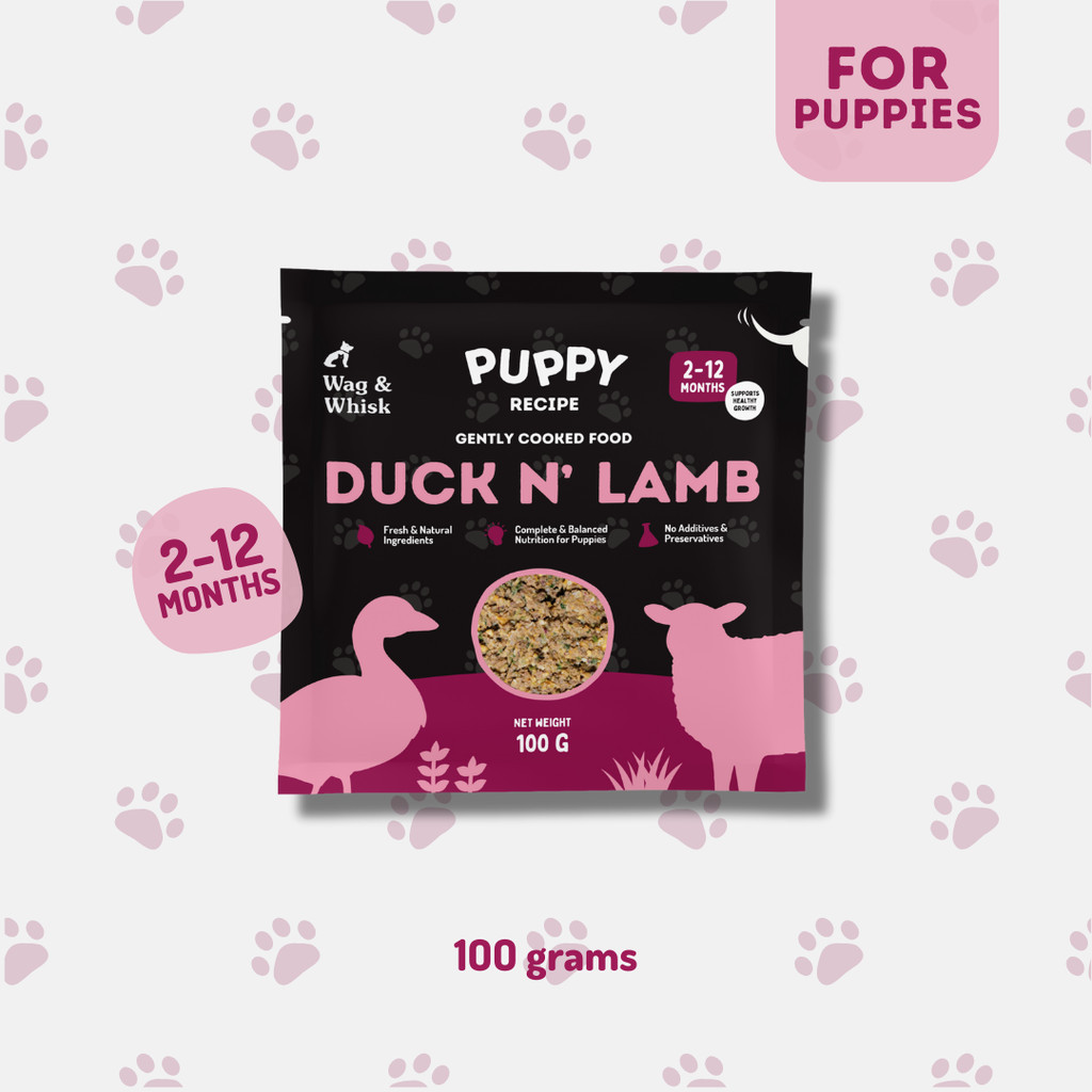 Image showcasing Jual Wag & Whisk Duck N’ Lamb 100gr Puppy Recipe - Cooked Food | Shopee ...