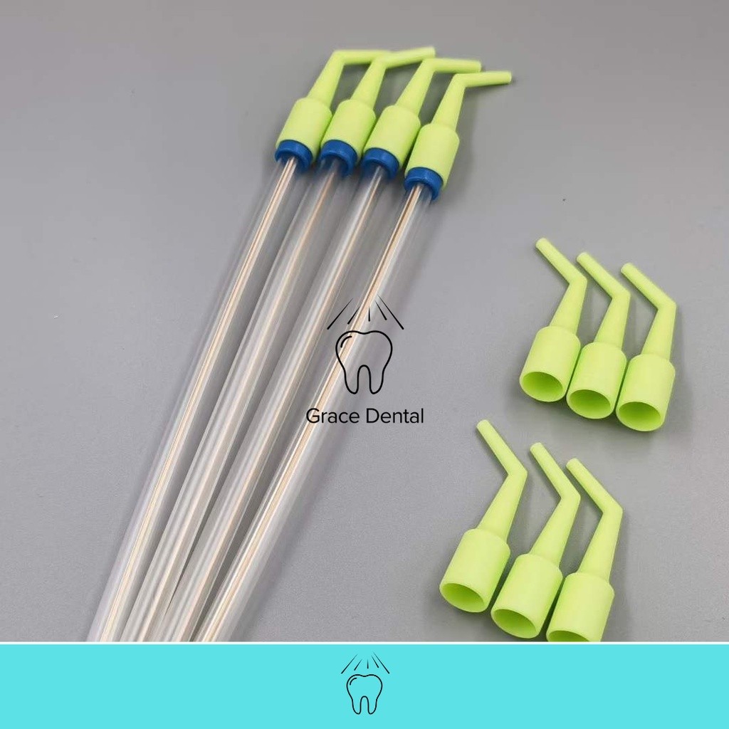 100-Pack Green Dental Surgical Aspirator Tips, 1/4" Suction Evacuation Tips For Dentistry (4 Bags Of 25)