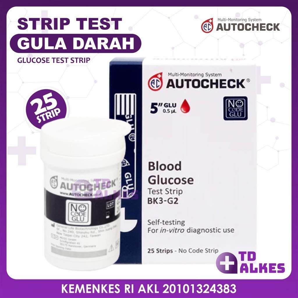 Jual Autocheck Test Blood Glucose Strip Cek Gula Darah Refill Isi 25 ...