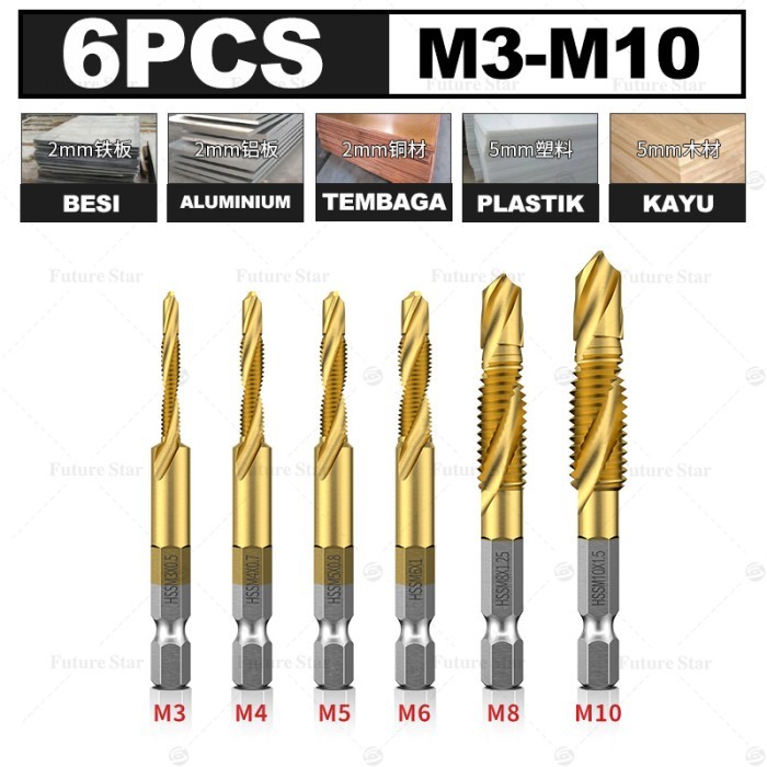 Jual Mata Bor Pembuat Ulir Pcs Titanium Combination Drill And Tap Bit