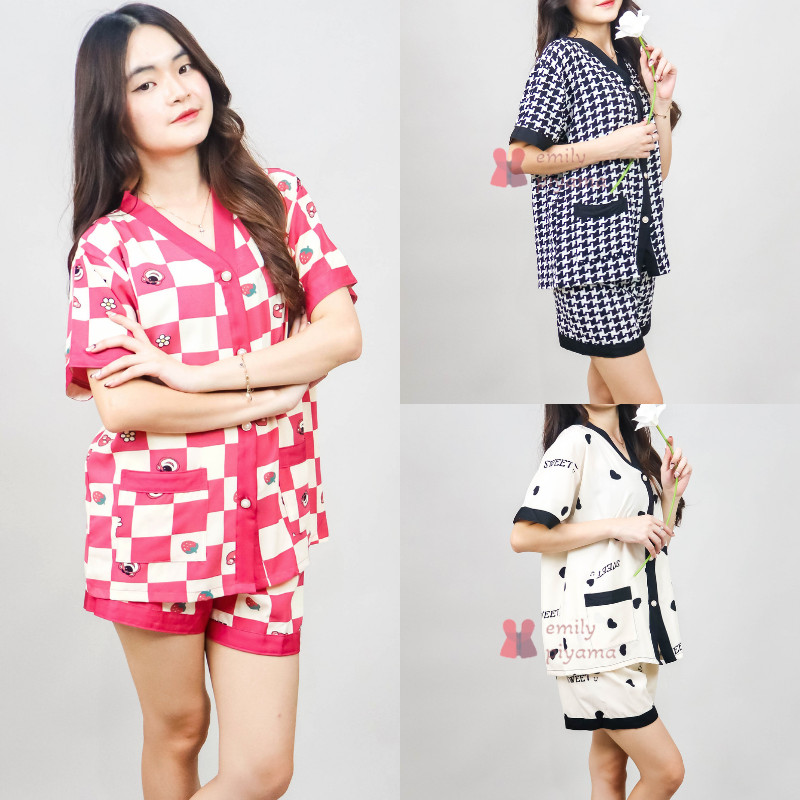 Jual EMILY PIYAMA Baju Tidur Set Piyama Model Kancing Depan Lengan ...