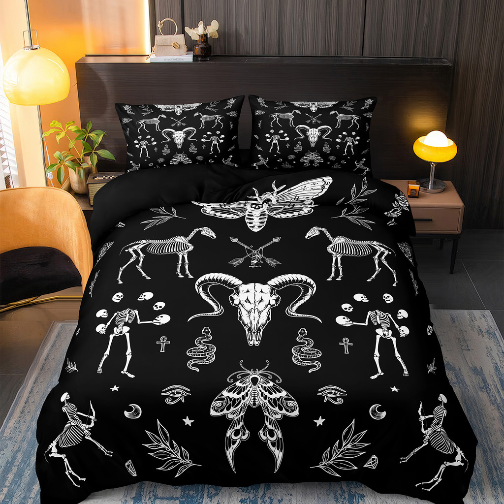 Jual Skull Duvet Cover Set Pink Bat Comforter Cover Halloween Black
