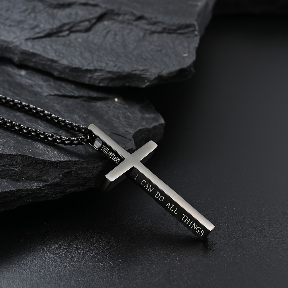thumbnail image 2 of COAI Genuine Leather Necklace With Cross Pendant - Black Obsidian Or Howlite Stone, 20" Unisex 2 of 11