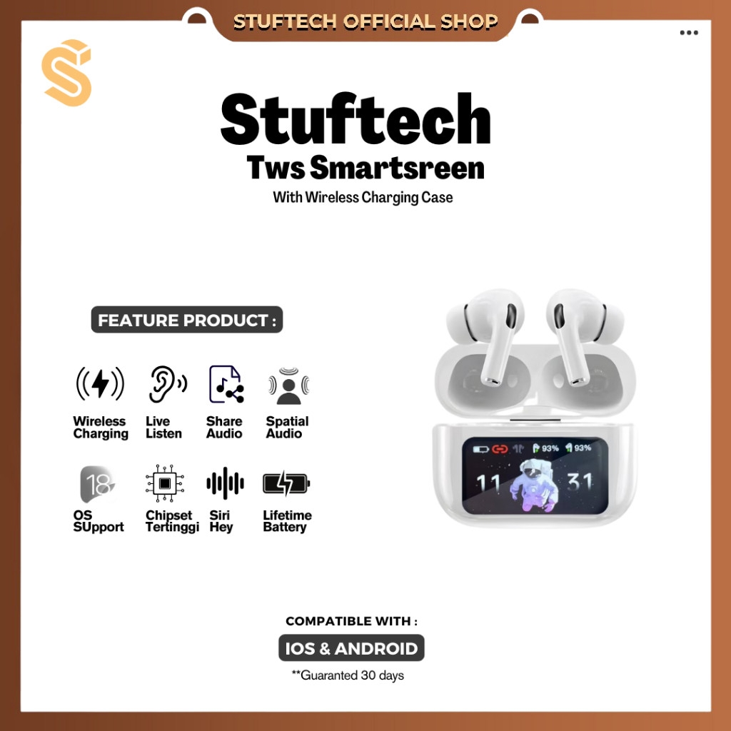 Jual Stuftech Tws Smartscreen | TWS Headset Earphone Bluetooth Wireless ...