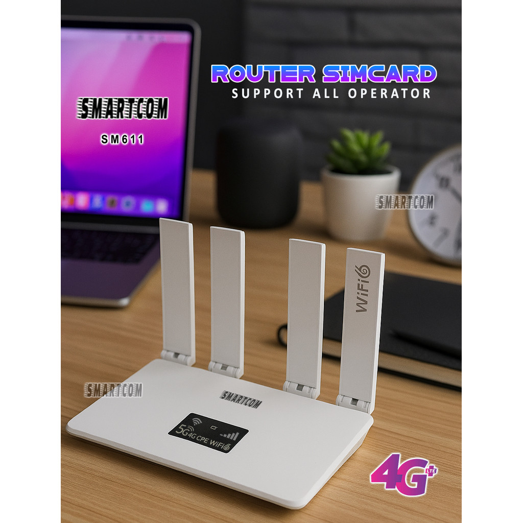 SMARTCOM ~ Router Wifi Wireless 4G LTE SM611 300MbpsWifi 6 support ALL Operator Modem wifi 4G Hotspot