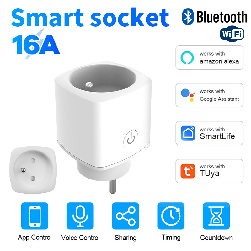 Jual HIMOJO Tuya WIFI + Bluetooth Smart Socket FR Plug Smart Life App ...