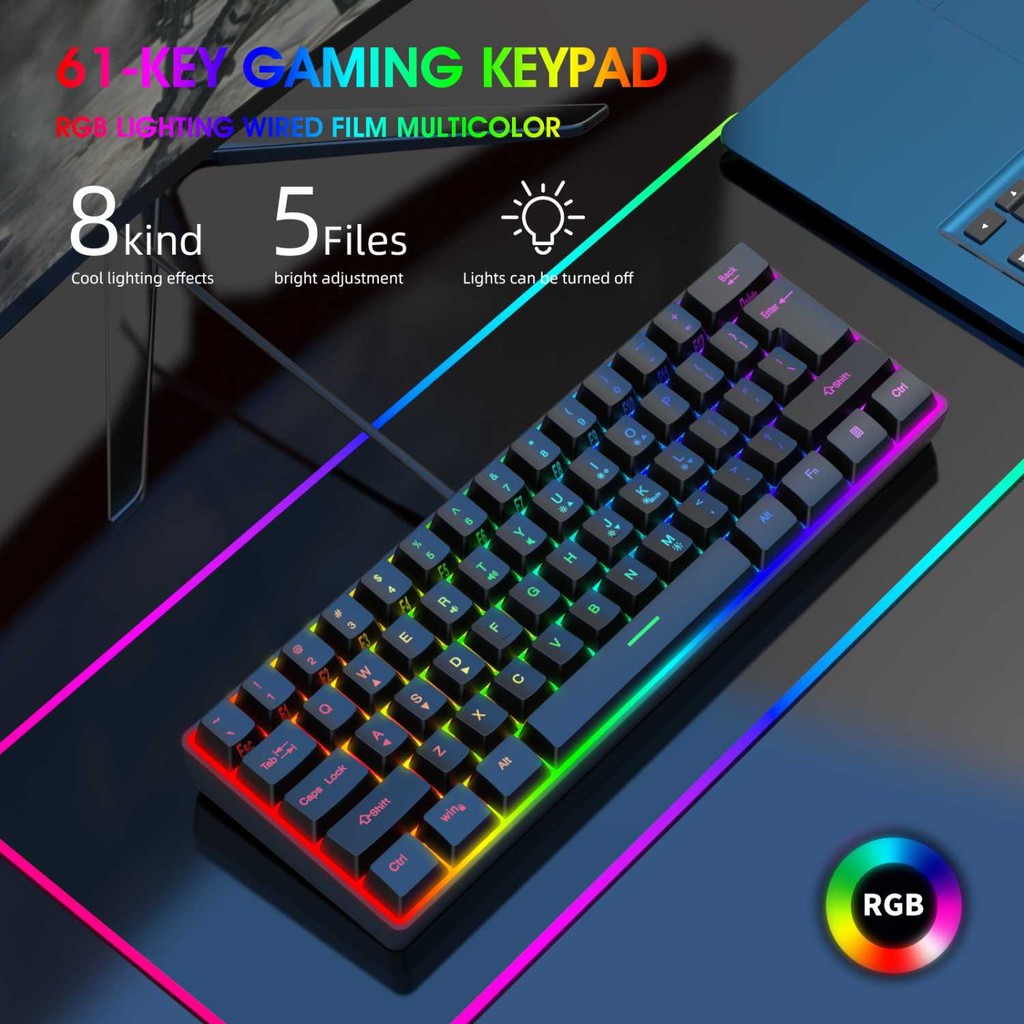 Jual Y-FRUITFUL Keyboard Gaming RGB Backlit Mechanical Feel 61 Key ...