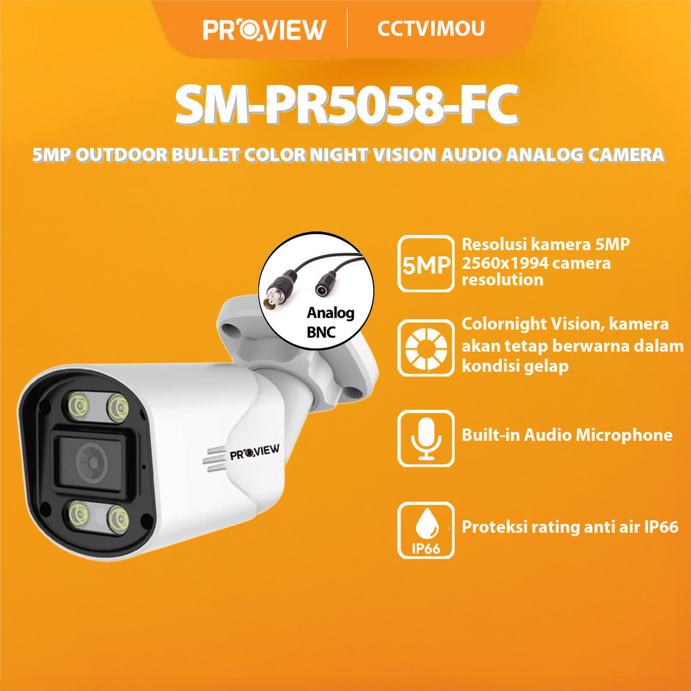 Jual PROVIEW SM-PR5058-FC 5MP OUTDOOR BULLET COLOR NIGHT VISION AUDIO ...
