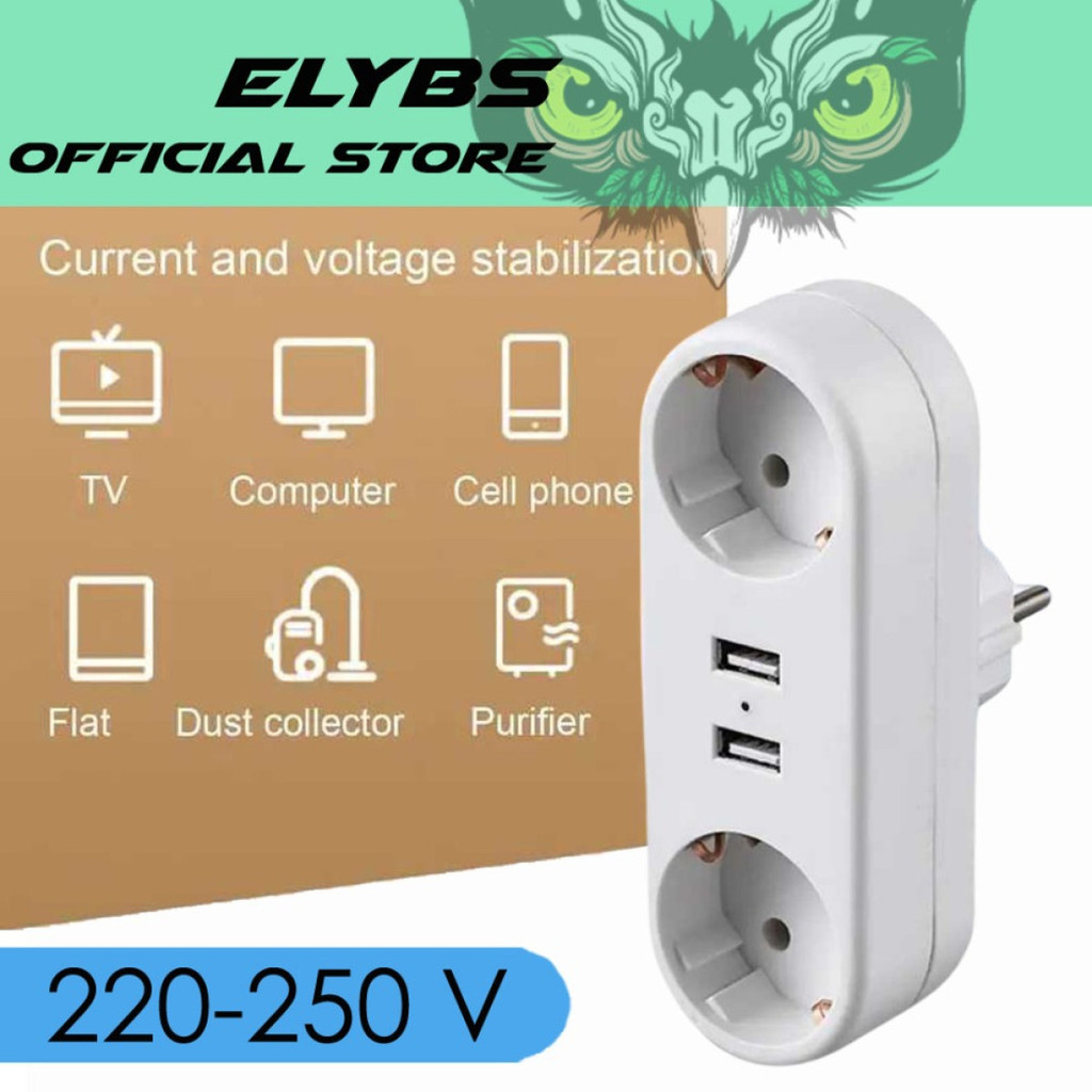 Jual Stop Kontak Dinding EU Plug Double Hole Wall Socket 2 Port USB ...