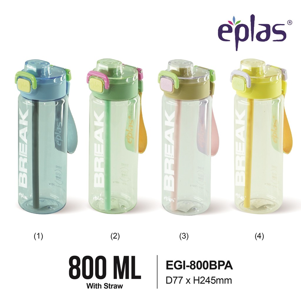 Jual EPLAS GRAPHIC 800ml 2 Way Spout One Touch Water Bottle W/Straw ...