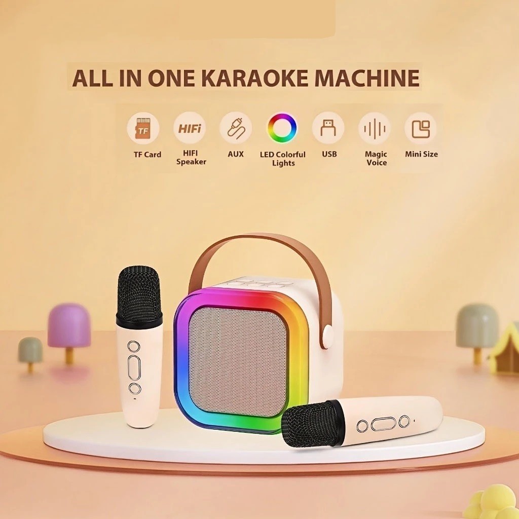Jual NG UPDATE K12 Mini Speaker Bluetooth Karaoke 2 Mic Set Salon ...