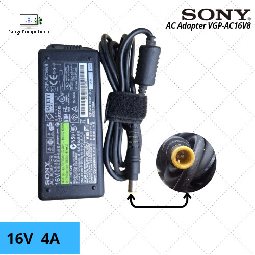 Alimentatore Sony 65W VGP-AC16V8 Per Notebook VAIO, 16V 4A. Ricondizionato Eccellente, Con Cavo.