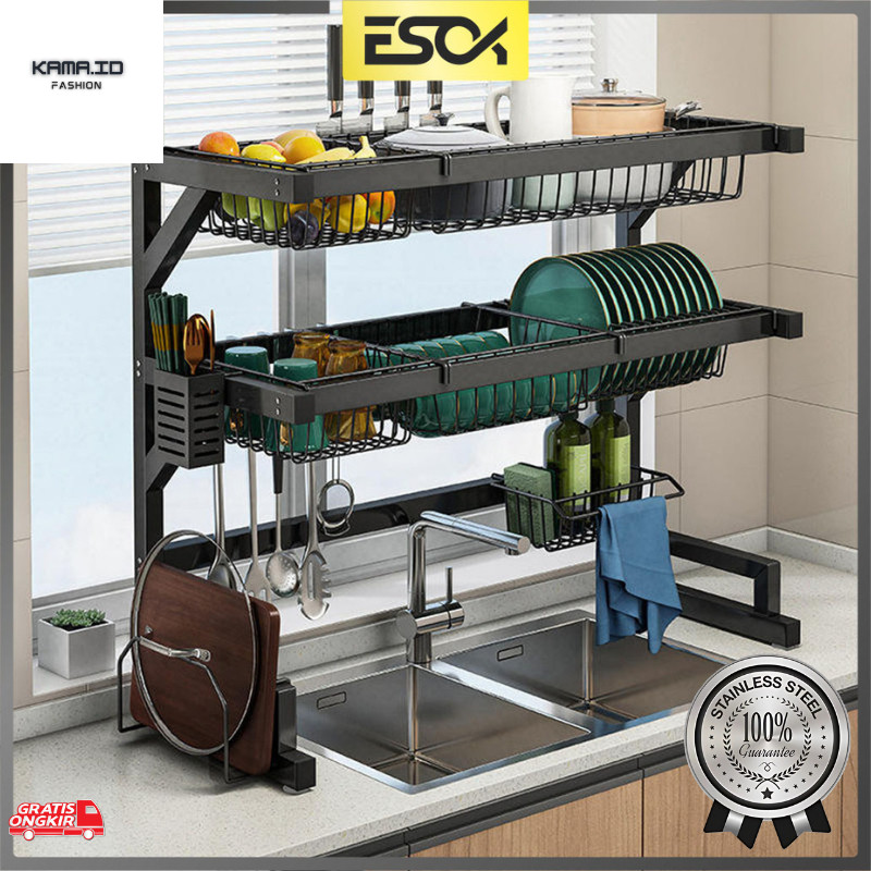 Jual Peralatan Rumah / ESOK Rak Cuci Piring Dapur Stainless Hitam Rak ...
