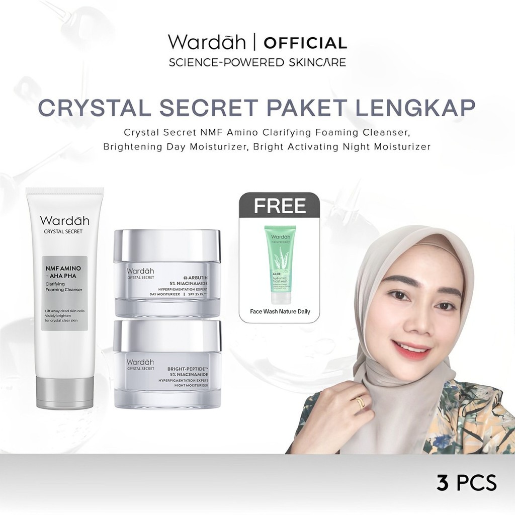 [EXCLUSIVE EKA MULYANI] Paket Crystal Secret Lengkap - Crystal Secret NMF Amino + AHA PHA Clarifying Foaming Cleanser, Crystal Secret Brightening Day Cream, Crystal Secret Bright Activating Night Cream